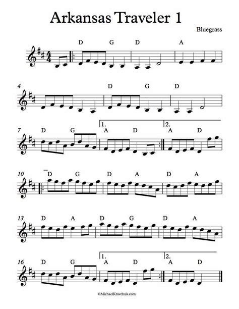 Free Violin Sheet Music – Arkansas Traveler 1 – Fiddle – Michael Kravchuk