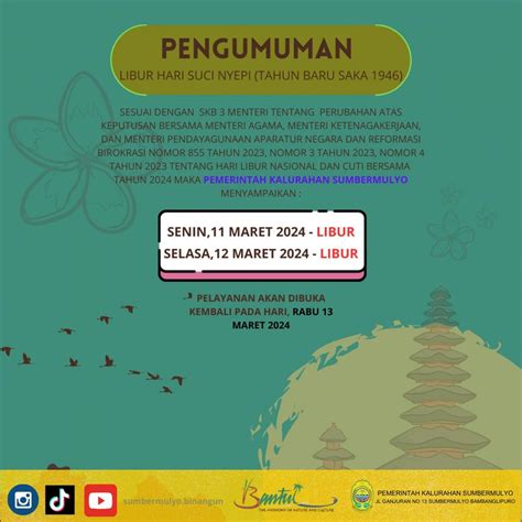 Pengumuman Libur Dan Cuti Bersama Website Kalurahan Sumbermulyo