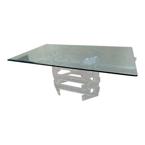 Clear Stacked Modern Lucite Dining Table Base With Glass Top Chairish