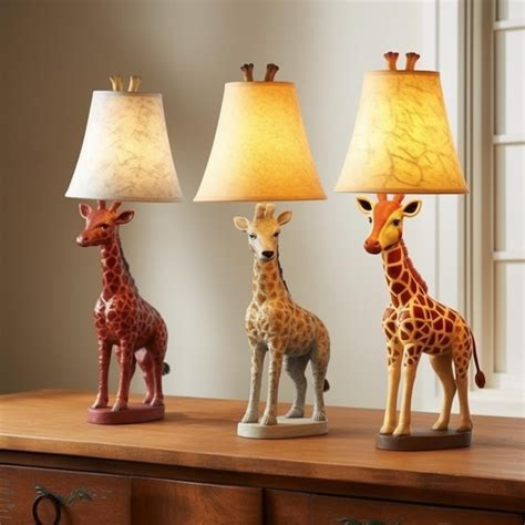 Premium Ai Image Three Giraffe Lamps On A Table With A Lamp Shade On