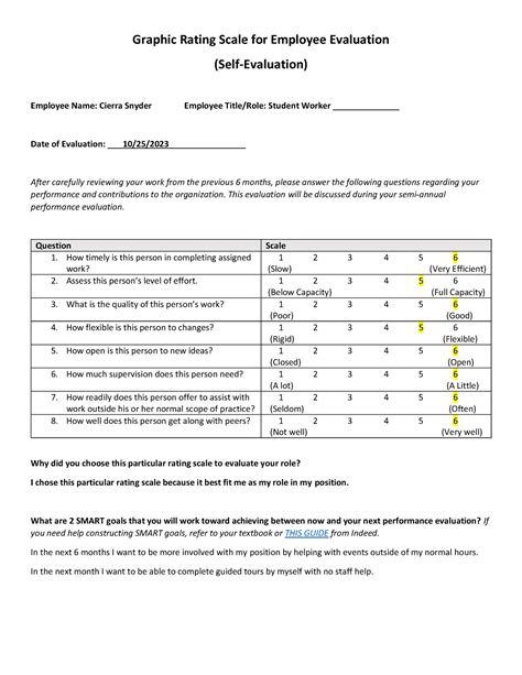 Graphic Rating Scale Self Eval Graphic Rating Scale For Employee