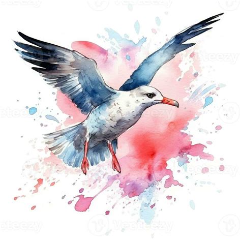 Flying Seagull Watercolor Illustration. Illustration 25526919 Stock ...