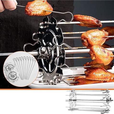 Grille de barbecue rôtissoire en acier inoxydable avec 10 brochettes