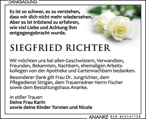 Traueranzeigen Von Siegfried Richter Trauer Anzeigen De