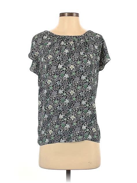 Ann Taylor Loft 100 Polyester Floral Green Teal Short Sleeve Blouse