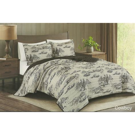 Country Western Bedding Quilts Set Queen King Cowboys Black White 3 ...