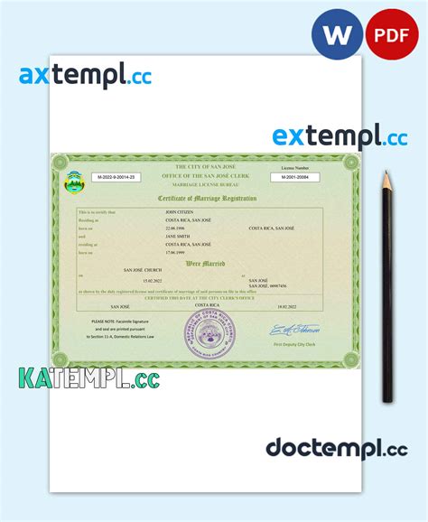 Sample Costa Rica Marriage Certificate Word And Pdf Template