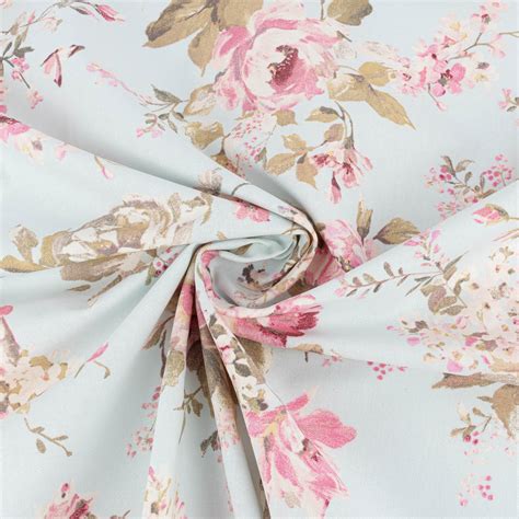 Dekostoff Halbpanama Classic Painted Rose Rosen Hellblau Rosa 1 40m