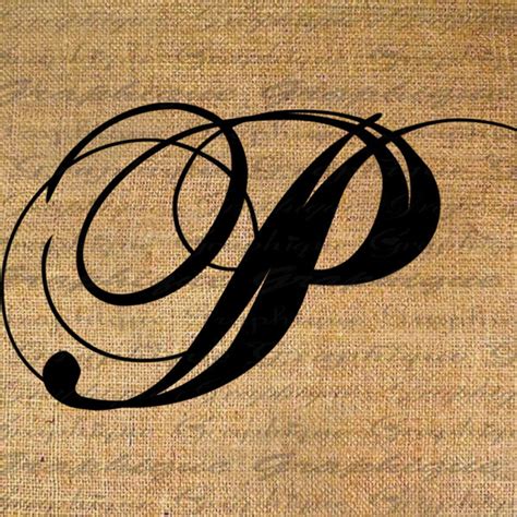 Monogram Initial Letter P Digital Collage Sheet Burlap Digital Etsy