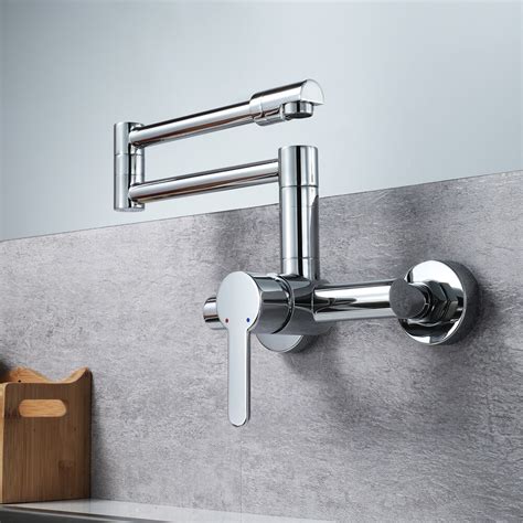 Copper Hot And Cold Wall Mounted Kitchen Faucet With Rotating Folding Faucet Kitchen Sink Taps