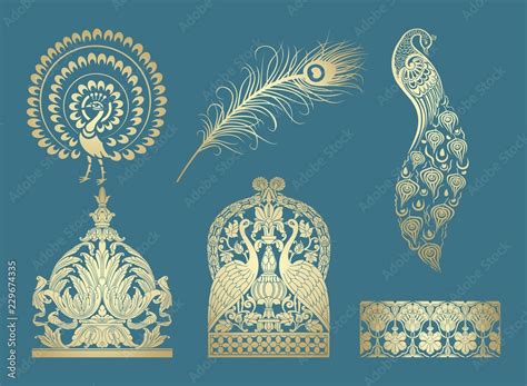 Peacock Motif Designs Textile Rajasthan Royal India Stock Vector