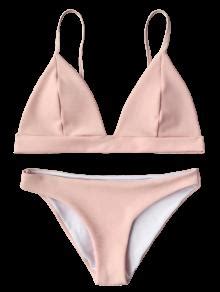 Hot Cami Plunge Bralette Bikini Top And Bottoms In Pink M Zaful