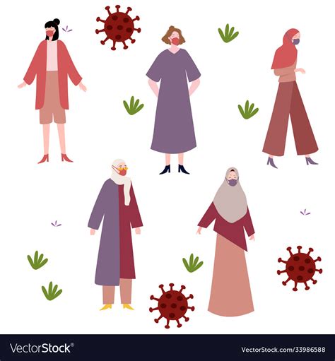 Women Wearing Mask Character Set Collection Vector Image