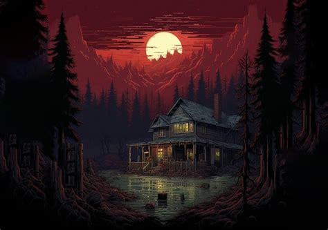 Premium Ai Image A Horror Hose Pixel Art On A Wallpaper