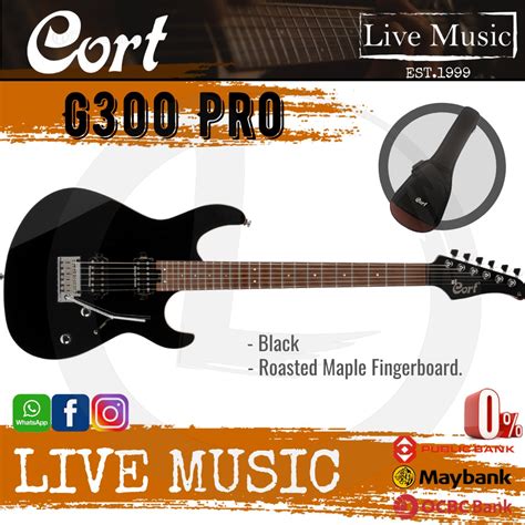 Cort G300 Pro Electric Guitar Roasted Maple Fretboard With Bag Black