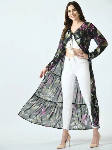 Full Black Women Georgette Printed Shrug At Rs 620 Piece In Kalna ID