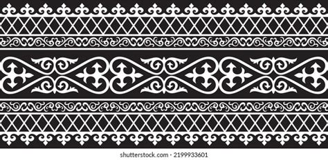 Vector Monochrome Seamless Kazakh National Ornament Stock Vector