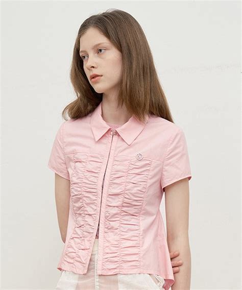 MUSINSA KIRSH Collection Shirring Short Sleeve Shirt Salmon