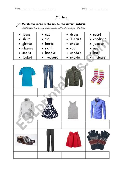 Clothes Picture And Word Matching Esl Worksheet By Niki C