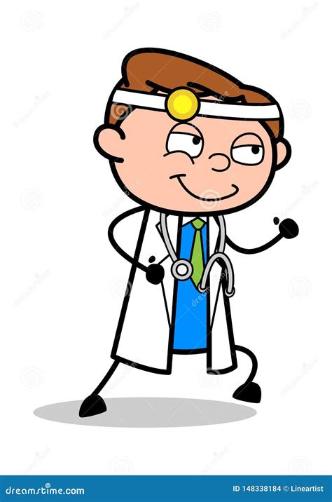 Laufende Haltung Berufskarikatur Doktor Vector Illustration Stock