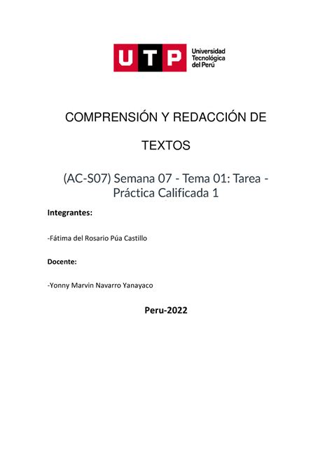 AC S07 Semana 07 Tema 01 Tarea Práctica Calificada 1 COMPRENSIÓN Y