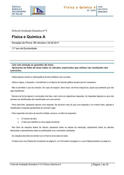 PDF Física e Química A PDF fileFicha de Avaliação Sumativa nº 5