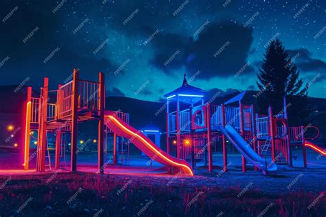 Premium Photo | A Vibrant Nighttime Playground Scene Playground glowing ...