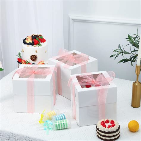 Moretoes Pcs Cake Boxes With Window X X Inches White Bakery Boxes