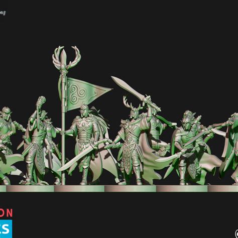 3D Printable Wood Elves Forest Guard With Dual Weapons Elf By