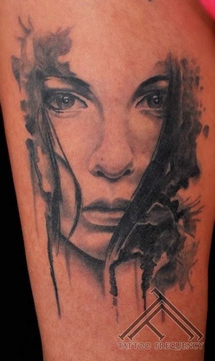 Mystical looking black ink woman face tattoo - Tattooimages.biz