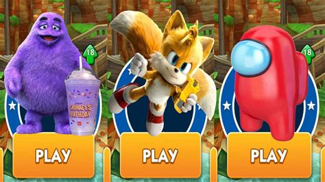 Sonic Dash Movie Tails Vs Zazz Boss Battle Vs Among Us Rush Vs