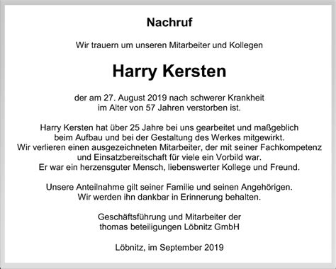 Traueranzeigen Von Harry Kersten Abschied Nehmen De