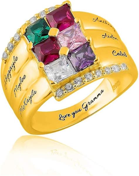 Personalised Mother Rings With 6 Children Simulated Birthstones For