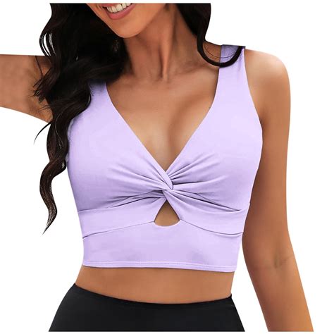 Bikini Tops For Women Cropped Tankini Tops Beach Padded Knot Twist Cut Out Adjustable Tank