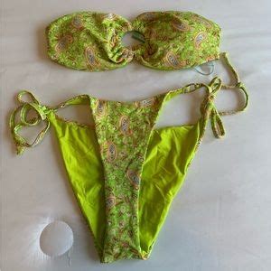 Fashion Nova Swim Sexy 2 Piece Bikini Greenpaisley Design Large