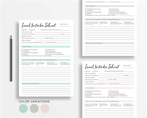 Lead Intake Sheet Printable Real Estate Agent Form Instant Etsy