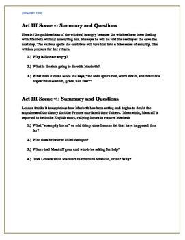 Macbeth Act III Reading Questions By Harro S English Emporium TPT