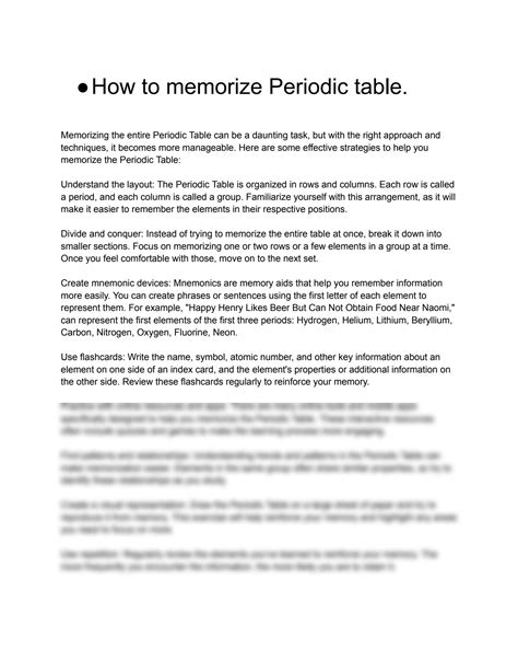 SOLUTION How To Memorize Periodic Table Studypool