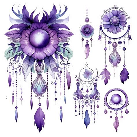 Premium Ai Image Purple And Blue Watercolor Dream Catchers With