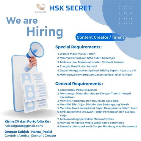 Lowongan Kerja Beberapa Posisi Pekerjaan Di Hsk Secret Lokerbandung Id