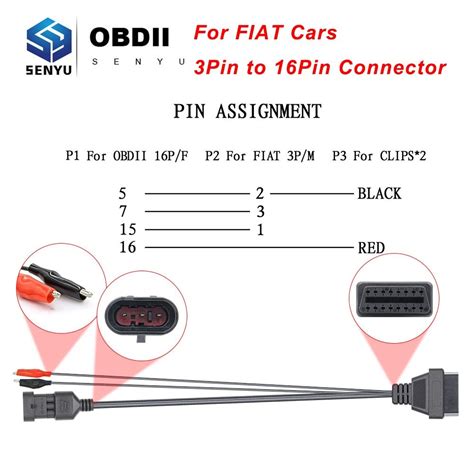 For Fiat 3 Pin Obd To Obd2 16pin Connector Adapter For Fiat 3 Pin Obd 2 Obd2 Car Other Car