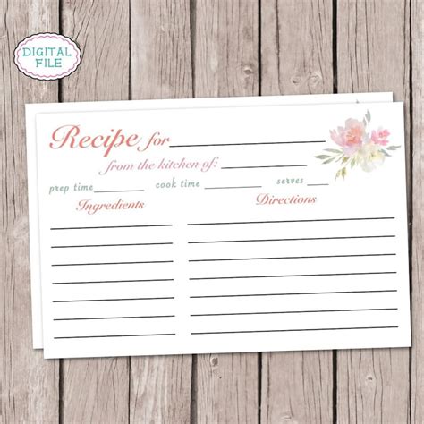 Printable Recipe Cards Floral Recipe Cards Baking - Etsy