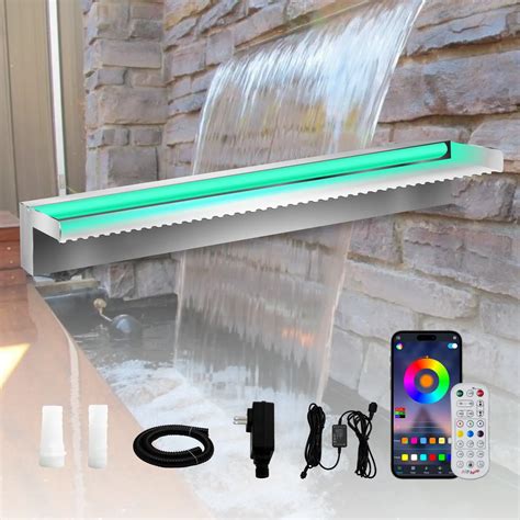 APP Controlled Stainless Steel Waterfall Pool Fountain With Colorful ...