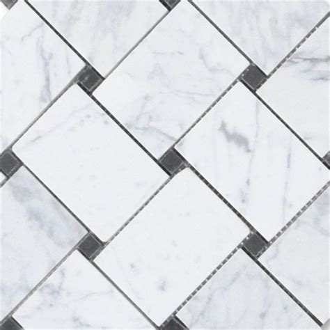 Carrara White Marble Large Basketweave Mosaic Tile W Nero Marquina