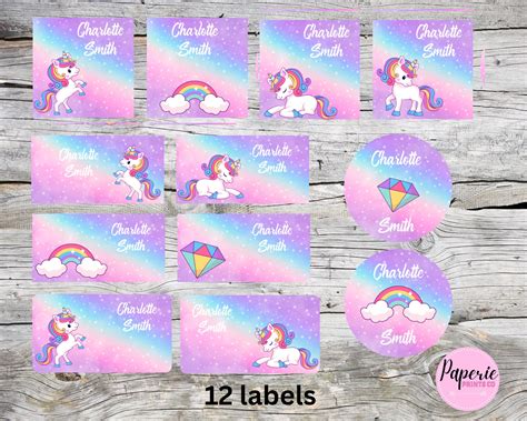 Unicorn School Name Labels Unicorn School Name Tags Back To School Labels For Books School