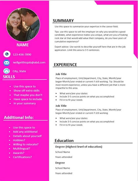 Pop Of Pink Resume Template Etsy