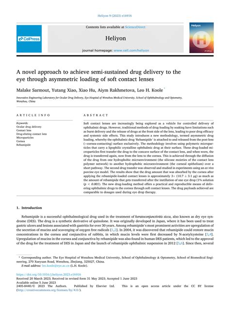 Pdf A Novel Approach To Achieve Semi Sustained Drug Delivery To The Eye Through Asymmetric