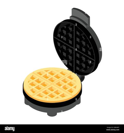 Fresh waffle and waffle maker isolated on white background isometric ...