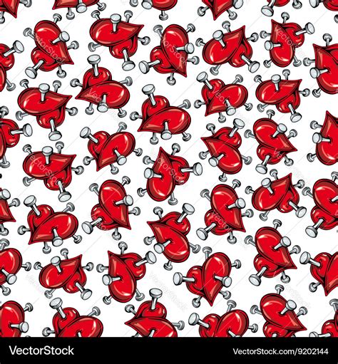 Seamless Pattern Of Red Hearts Punctured By Nails Vector Image