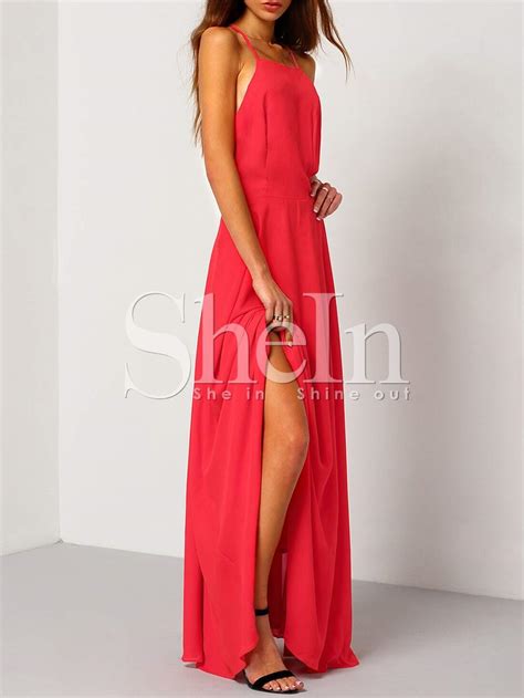 Red Spaghetti Strap Backless Maxi Dress Shein Sheinside